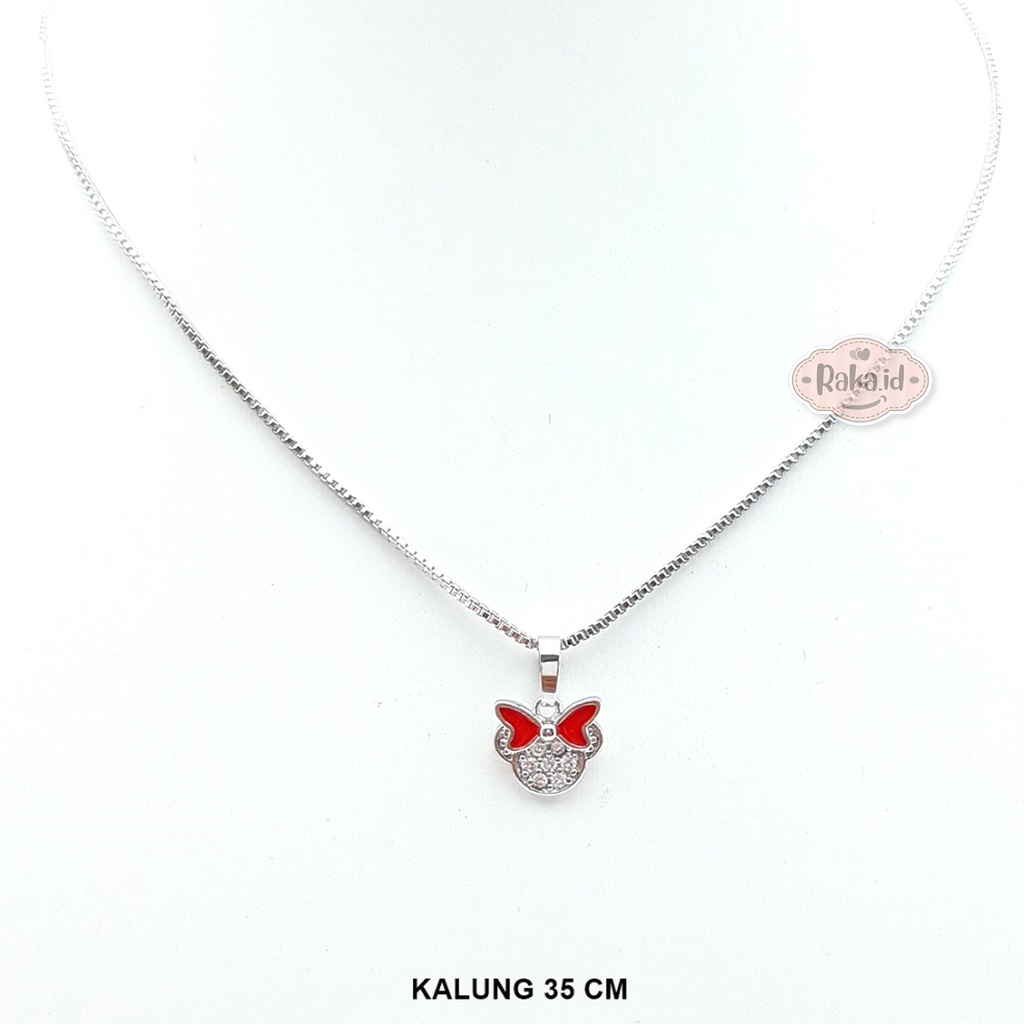 Kalung Anak Rantai Italy Motif Minnie Mouse Pita Merah Perhiasan Cantik Anak Lapis Emas 18k 829