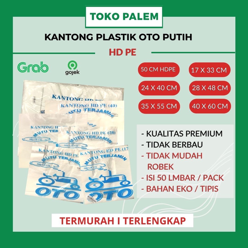 KANTONG PLASTIK OTO PUTIH UK. 17 24 28 35 40 /  HD SJ / KRESEK MURAH