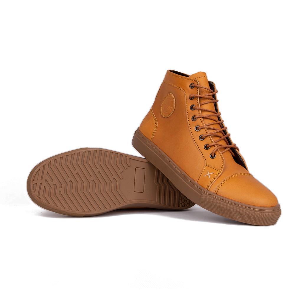 Sepatu Sneakers Boots Pria Kulit Asli Exos Series Tan - walkers