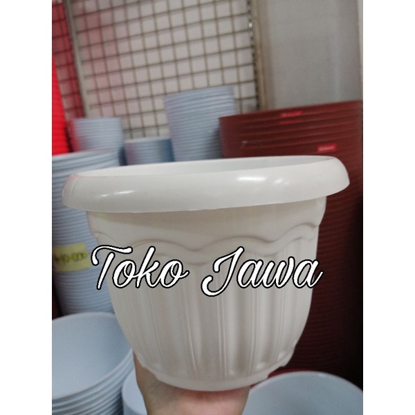 Pot Bunga Murah Uk 28cm Model Belimbing | Pot Tanaman Plastik Putih