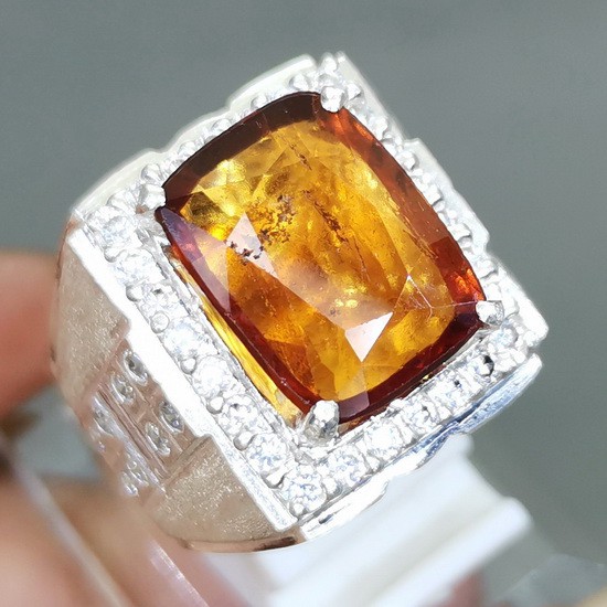 CINCIN batu permata GARNET Orange Selon Perak ASLI
