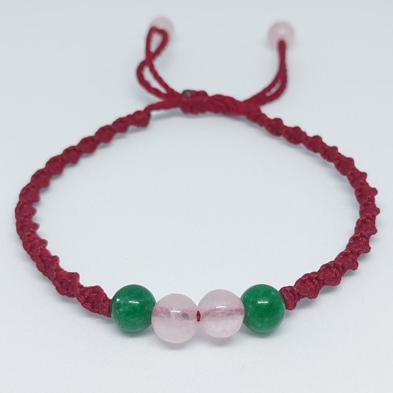 GELANG TALI MERAH MACRAME BATU ROSE QUARTZ MIX BATU GIOK ASLI ORIGINAL