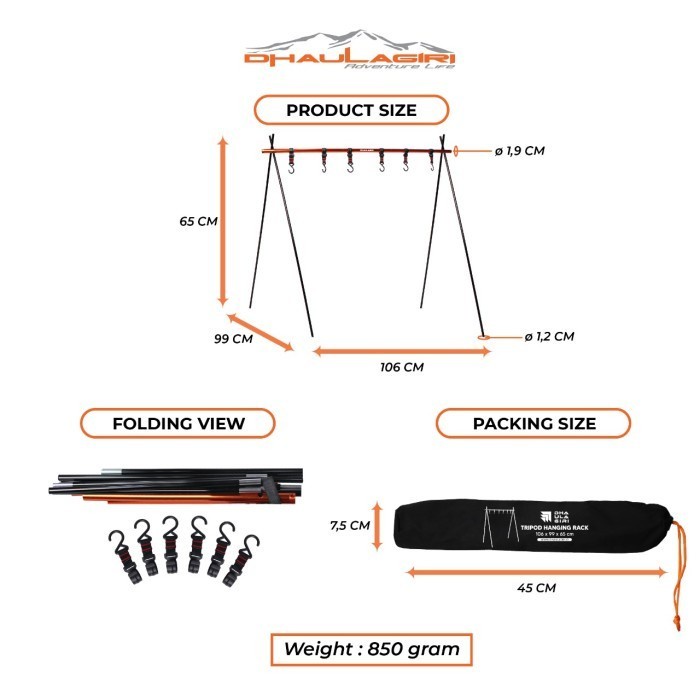 Tiang Tripod Hanging Rack Gantung Peralatan Outdoor Dhaulagiri Camping