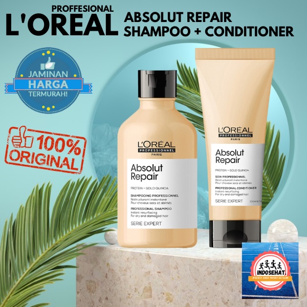 LOREAL Serie Expert Absolut Repair Shampoo Conditioner Set - Shampo Kondisioner Perawatan Rambut Kering Rusak Bercabang