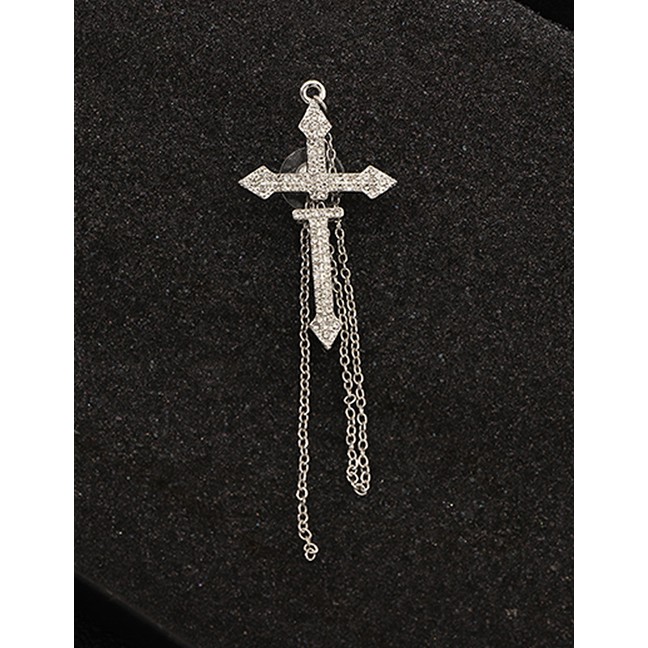 LRC Anting Tusuk Fashion Silver Cross Micro-studded Earrings Single  D34658