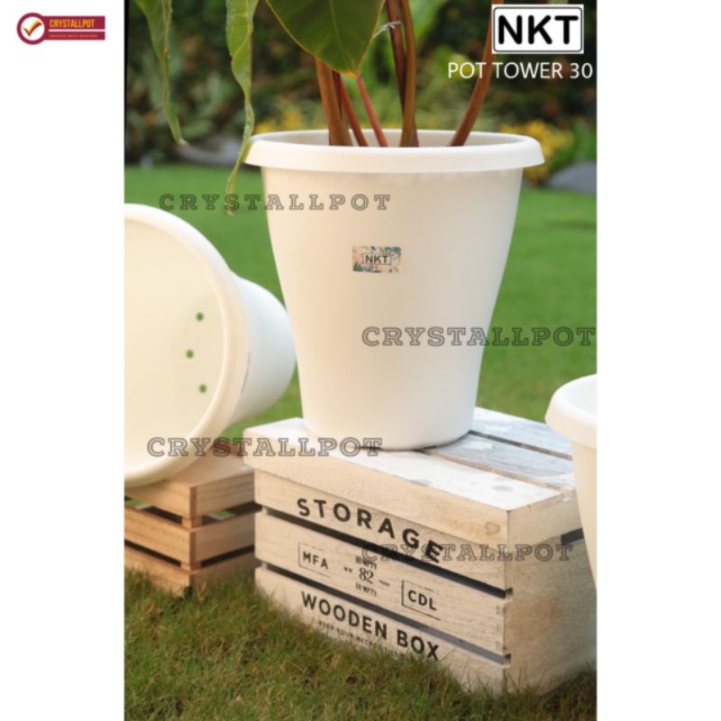 pot bunga tanaman tinggi nkt tower putih 30cm - NKT TOWER 30 PUTIH