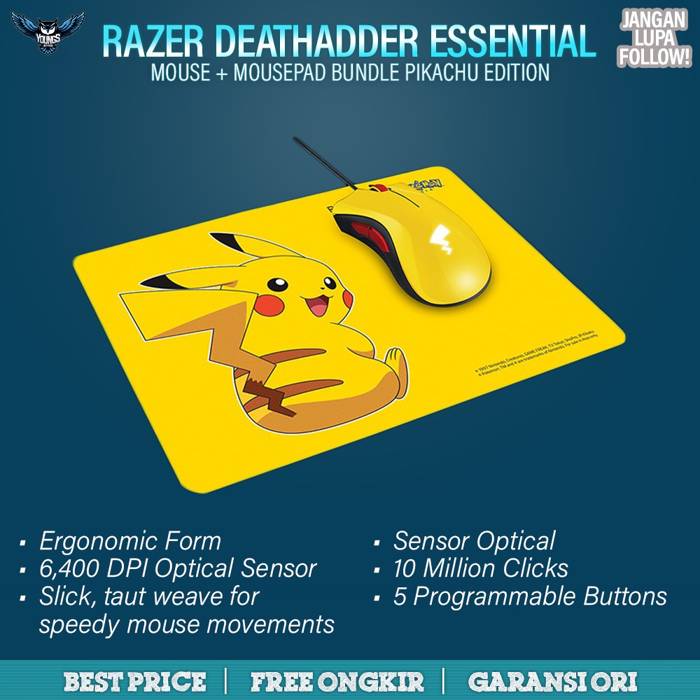 RAZER Gaming Mouse + Mat Bundle Pikachu Edition DeathAdder Essential