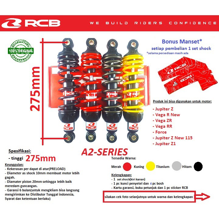 SHOCKBREAKER SHOCK MOTOR JUPITER Z Z1 VEGA R NEW ZR FORCE ASLI ORI RCB A2 SERIES 275MM