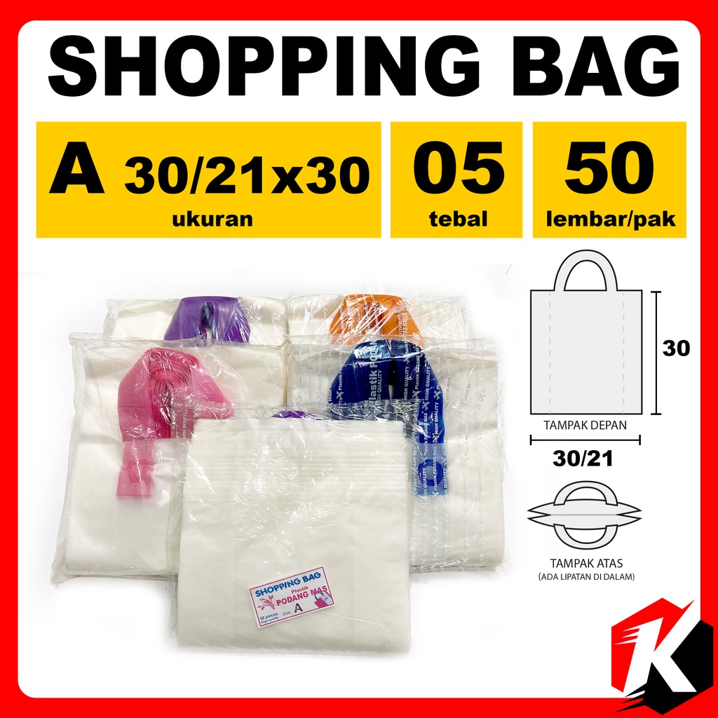 

Kantong belanja shopping bag PUTIH tali A 30/ 21 x 30 isi 50 lembar