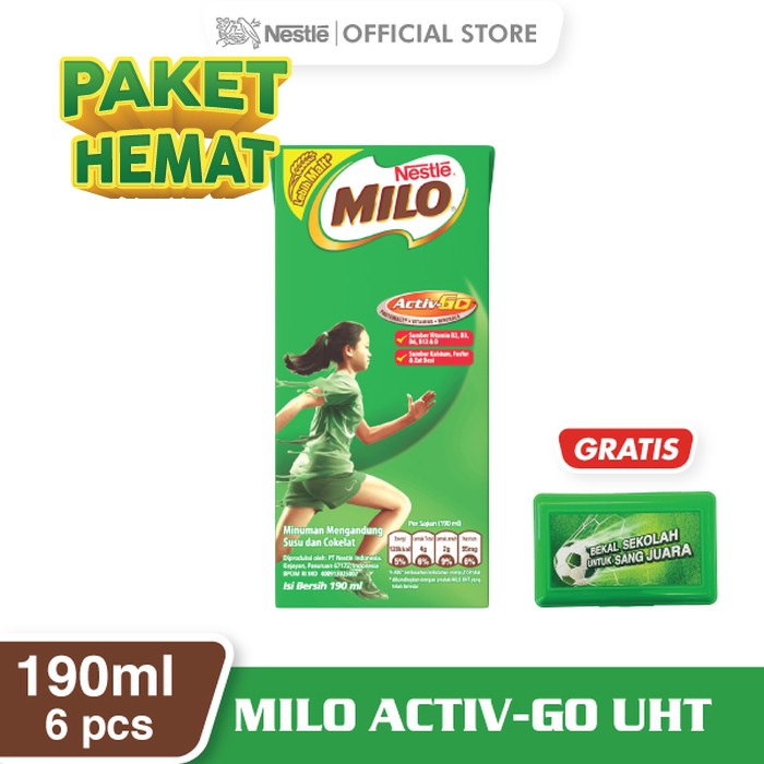 

PROMO MILO ACTIV-GO MINUMAN SIAP MINUM UHT 190ML [6 PCS] GRATIS LUNCH BOX TERMURAH