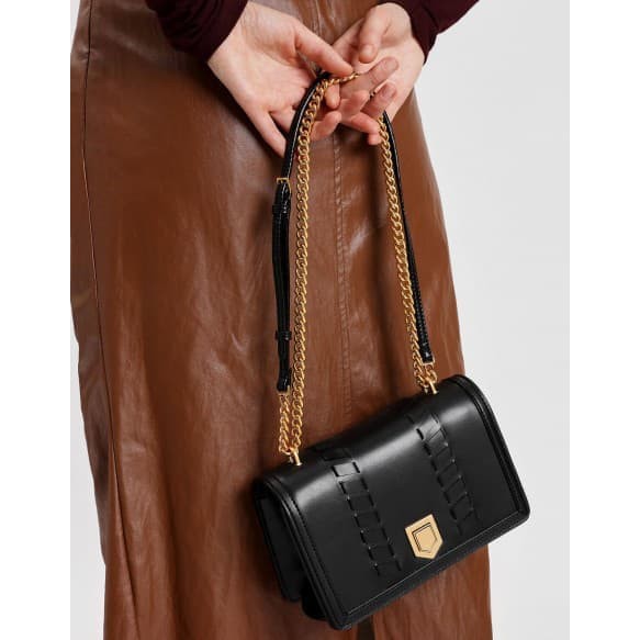 TAS CHARLES & KEITH WEAVE DETAIL AND A PUSH LOCK CLOSURE ORIGINAL - Hitam