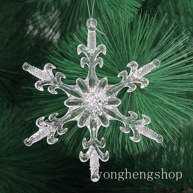 12pcs / set Liontin Gantung Bentuk Snowflake Bahan Akrilik Transparan Untuk Dekorasi Pohon Natal