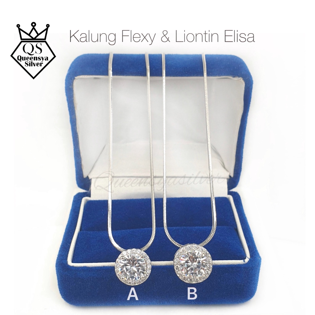 Kalung Perak Wanita Asli Silver 925 || Model Mata Soliter DESI || Lapis Emas Putih || Queensya Silver