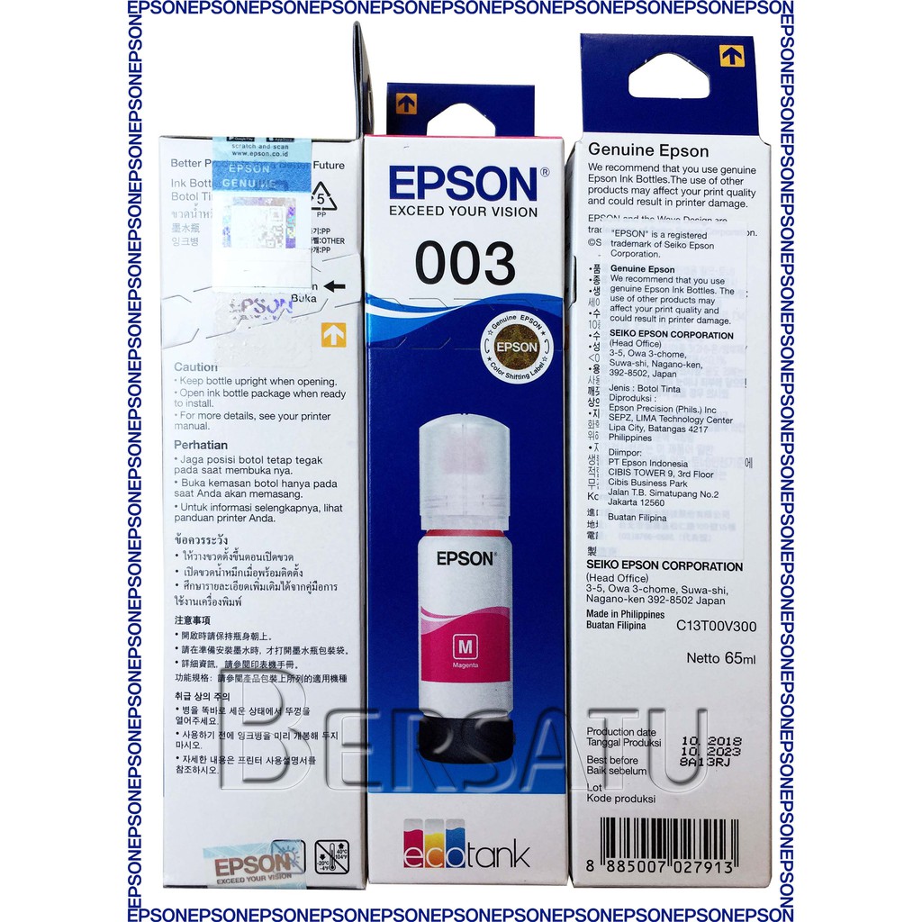 Epson Tinta/Ink Printer 003 L 1110 1210 1250 1256 3100 3101 3110 3150 3210 3250 3256 5190 5290 Original