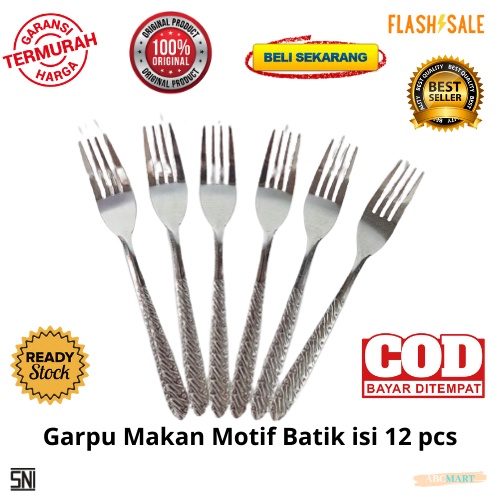 [BISA COD] PROMO Garpu Makan Batik Polos Isi 12 Pcs Bahan Stainless Tebal Anti Karat Murah Berkualitas