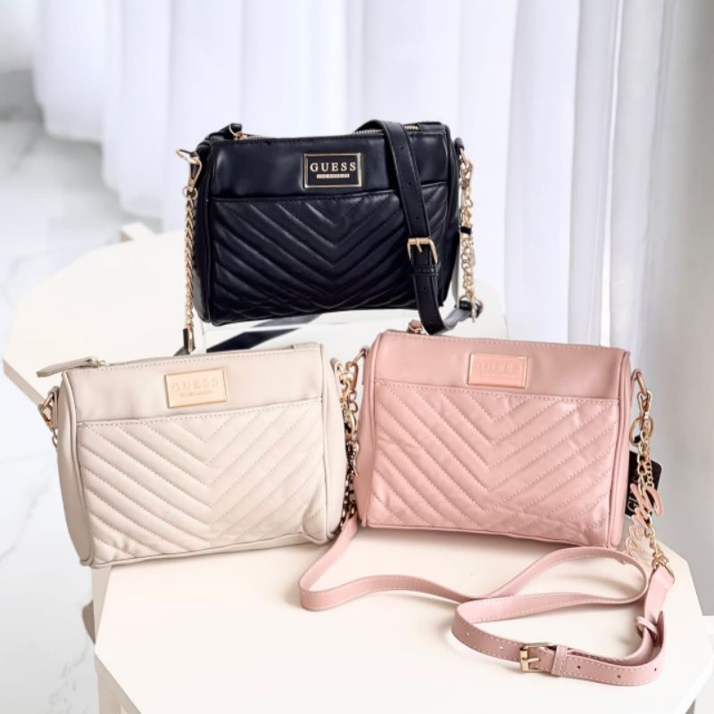 PROMO SALE Tas Guess selempang bahu hitam putih pink