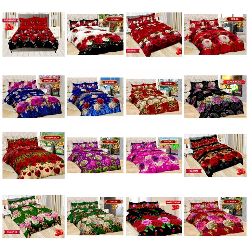 Sprei bonita 160x200/queen/no.2 motif bunga mawar merah/pink/hitam:emilia,jovanca,queen rose,juwita,