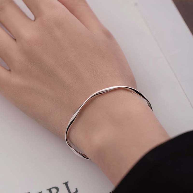 XiaoboACC Korean Fashion Glossy Twisted Silver Bracelet