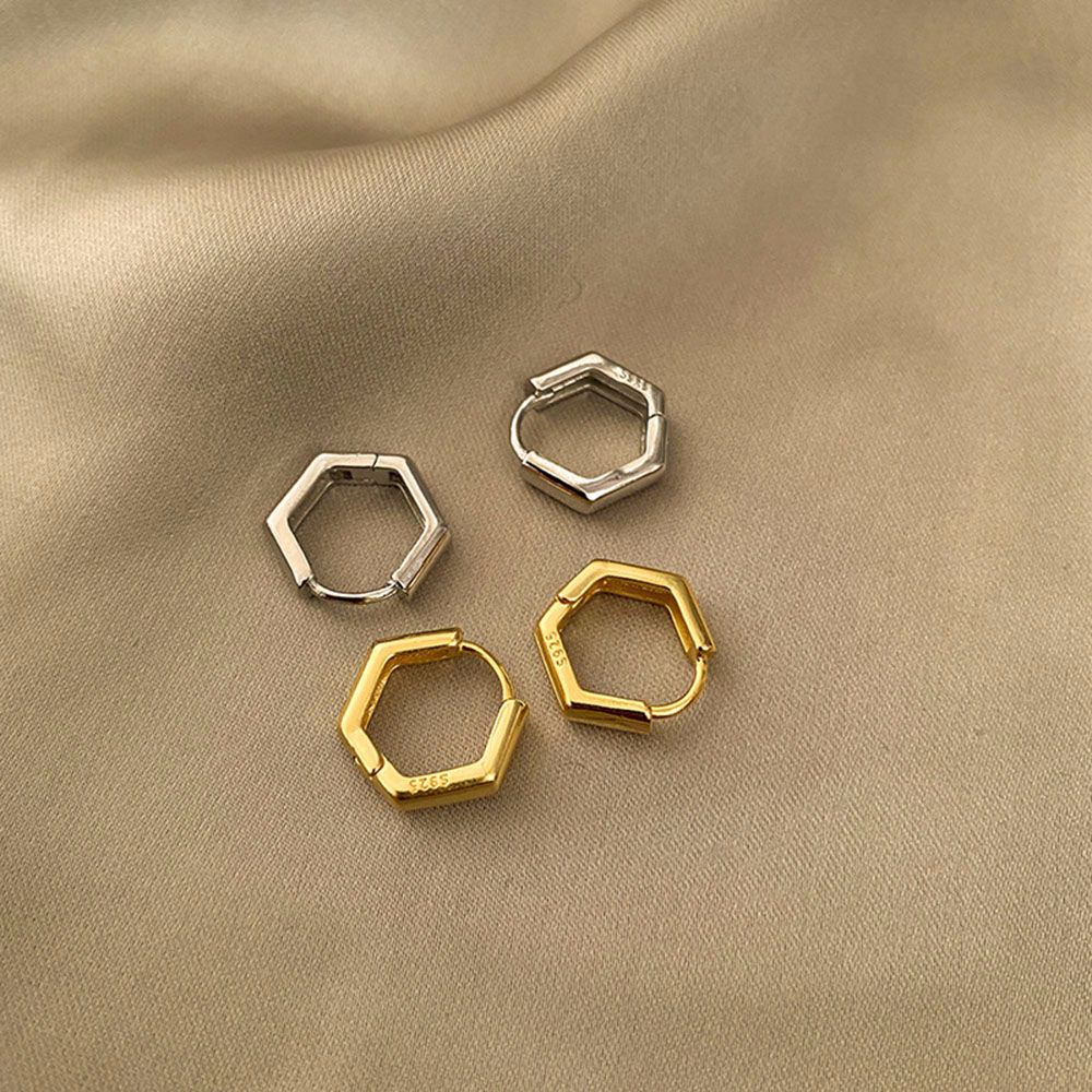 Needway  Gifts Square Earrings New Ear Studs Hexagon Hoop Earrings Glossy Daily Gold Color Women Girls Polygon Simplicity Fashion Jewelry/Multicolor