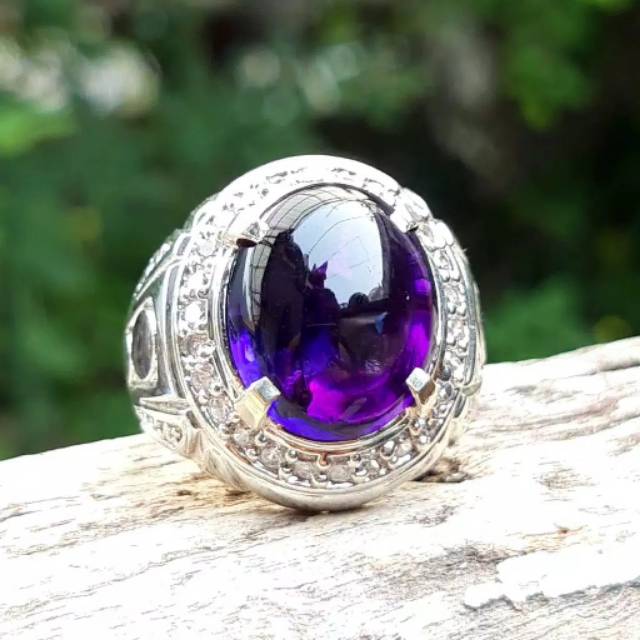 Cincin Batu Permata Pria Asli Kecubung Amethyst Kalimantan - Kecubung Ungu