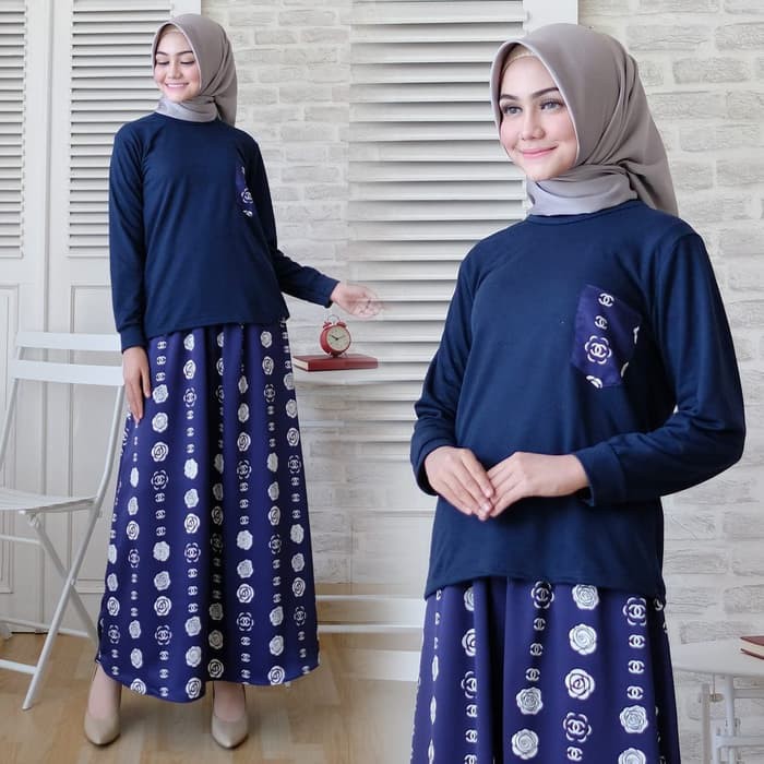 READY [set chanel ros navy IO]Setelan wanita babytery Navy