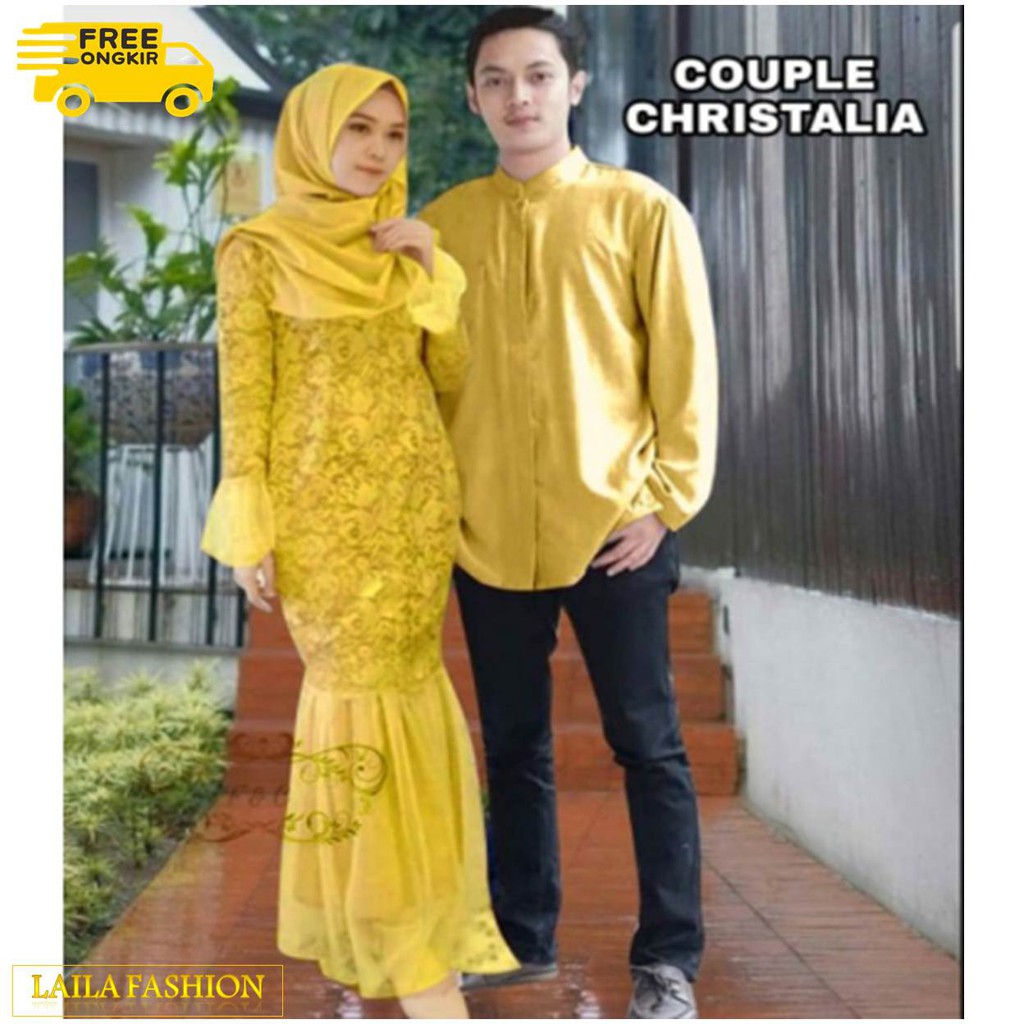 Gamis Couple Lebaran 2021 Terbaru Christalia Model Duyung Mewah Elegant Pesta Bahan Brokat Premium