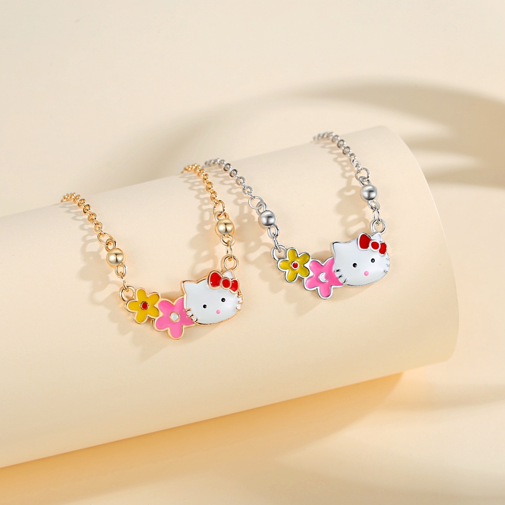 Y544【COD】Anak-anak Kalung Hello Kitty Titanium Stainless Steel Kalung Berlapis Emas Perhiasan Anak-anak