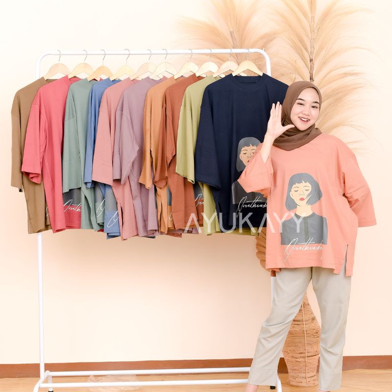 Atasan Oversize Sablon Gambar Gadis - OVERTHINKING- / Atasan Oversize Kekinian / Atasan Oversize Lengan 7/8