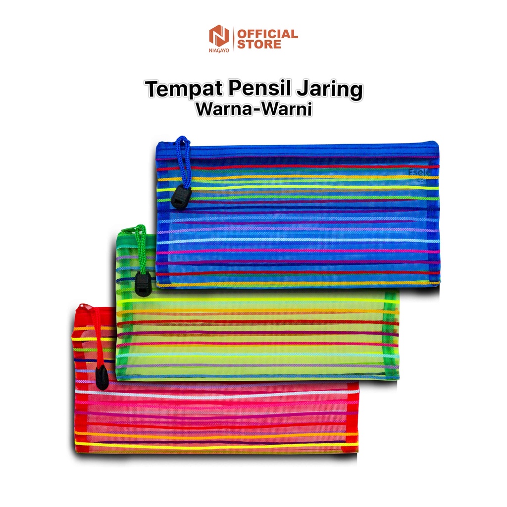 

Tempat Alat Tulis Tas Resleting Kotak Pensil Bahan Jaring Warna Warni Ukuran A6