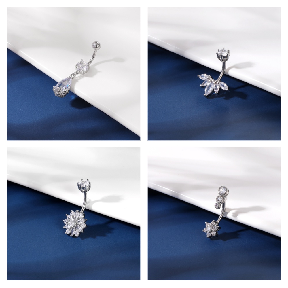 Anting Tindik Perutpusar Stainless Steel 316L Dengan Liontin Kristal Warna Silver Untuk Wanita