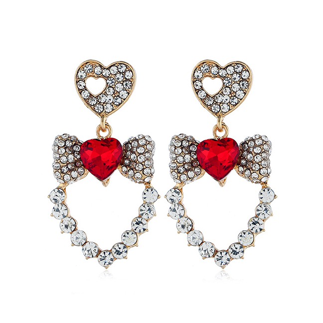 LRC Anting Tusuk Fashion Red Openwork Love Diamond Stud Earrings F40664