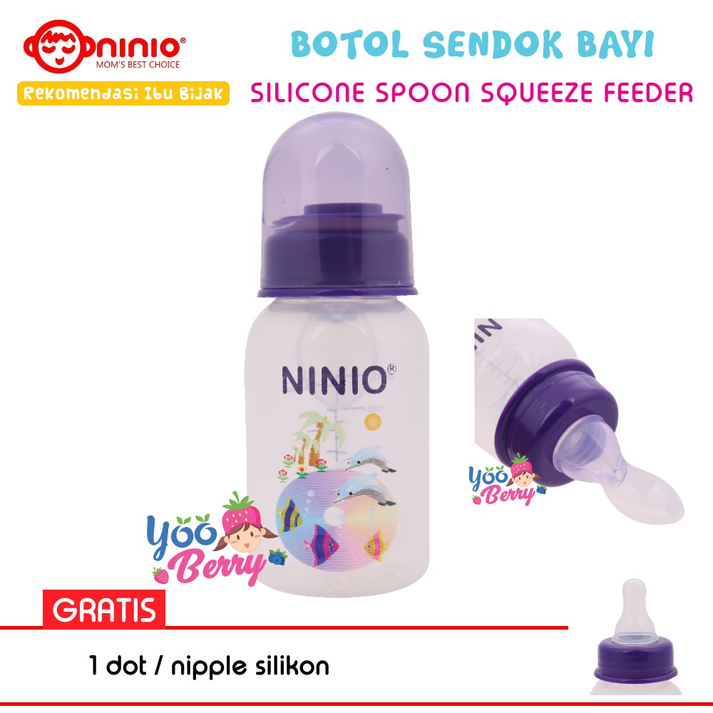 Ninio Botol Sendok &amp; Botol Susu Bayi 120 ml GRATIS Nipple Berry Mart