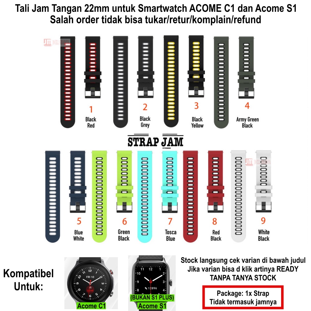 Tali Jam Tangan Acome C1 (Bulat) / S1 (Kotak) - Strap 22mm Rubber Dual Tone Color Sporty