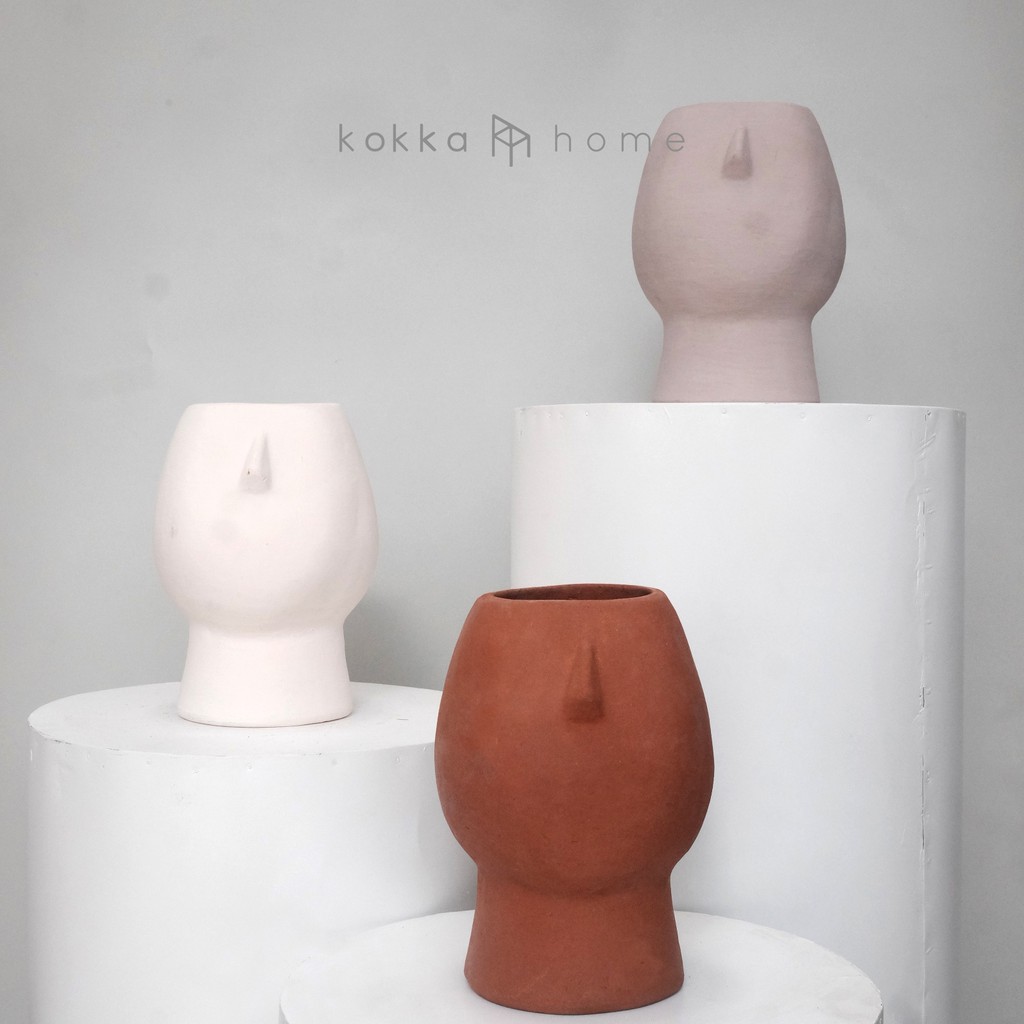 Pot Terakota / Gerabah / Tanah Liat / Pot Tanaman / Kaktus Wajah 4 D7 T19