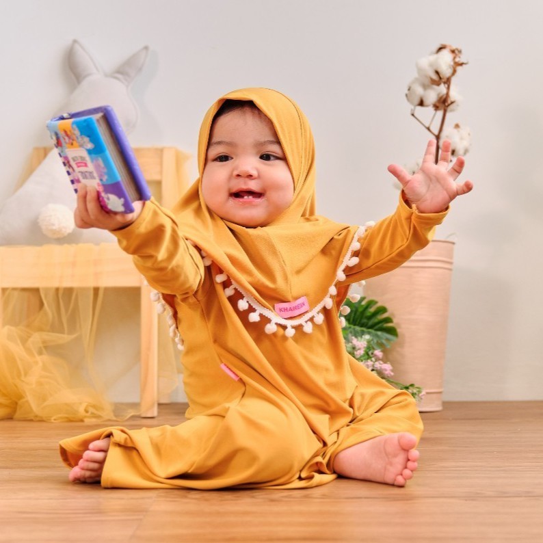 Gamis Bayi Perempuan Pompom Jersey Import / Gamis Newborn Original Khaireen