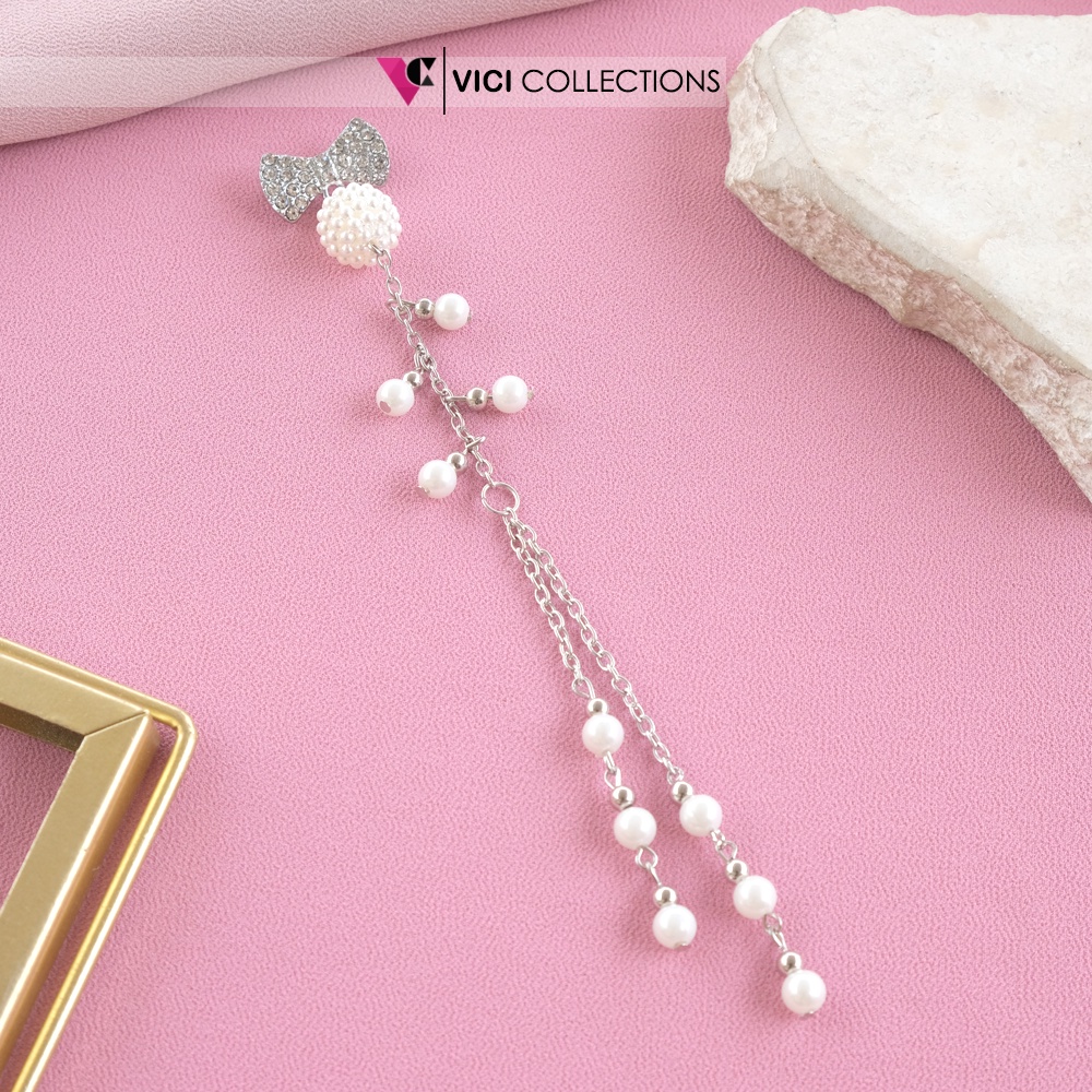 Bros Dagu Hijab Mutiara Berry Putih Bros Jilbab Mutiara Rantai Silver Panjang BSP375