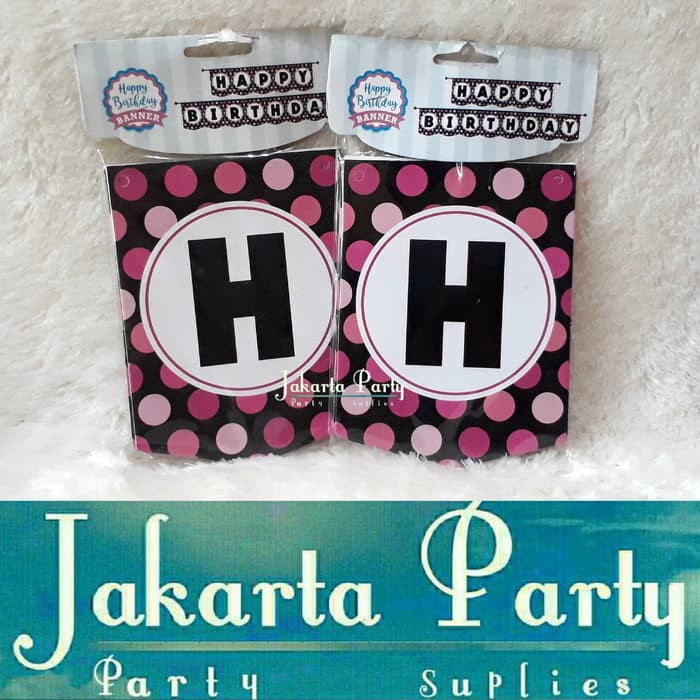 Banner HBD Pink Polkadot / Bunting Flag Motif Polkadot / Party Flag