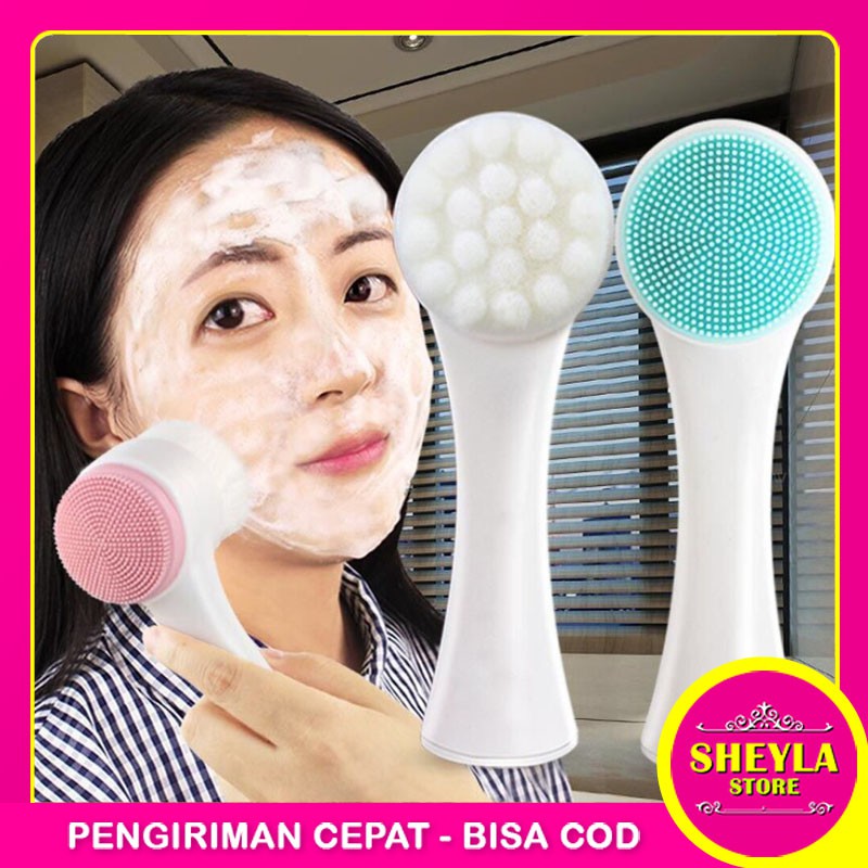 Alat Pembersih Muka Pori-Pori Dua Sisi Bahan Silikon / Brush Cuci Muka / Sikat Wajah / TV-20