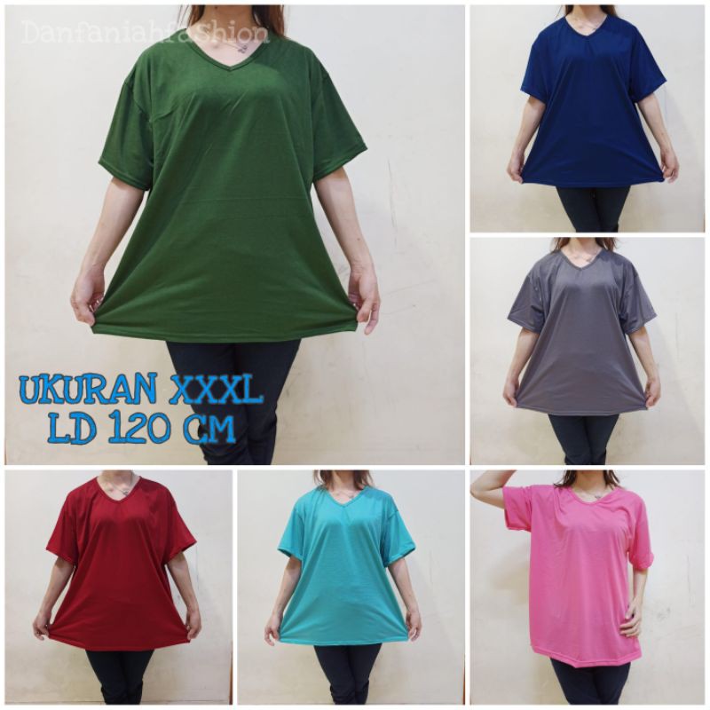 Kaos Atasan Wanita Ukuran Jumbo Leher V Spandek