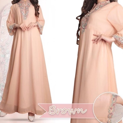 KIYOWO- Kaftan Payet Bordir Chiffon Cerutty Gamis Pakaian Muslim Wanita