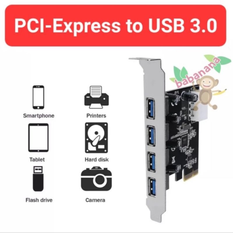 PCIE X1 USB 3.0 extension 4 port with molex power splitter slot card