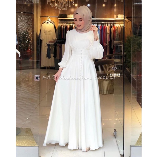 YASMINE DRESS CERUTY BABYDOLL APLIKASI MUTIARA/FASHION WANITA MUSLIM TERLARIS FULL FURRING/FASHION MUSLIM WANITA/FAR MOSLEMSTORE