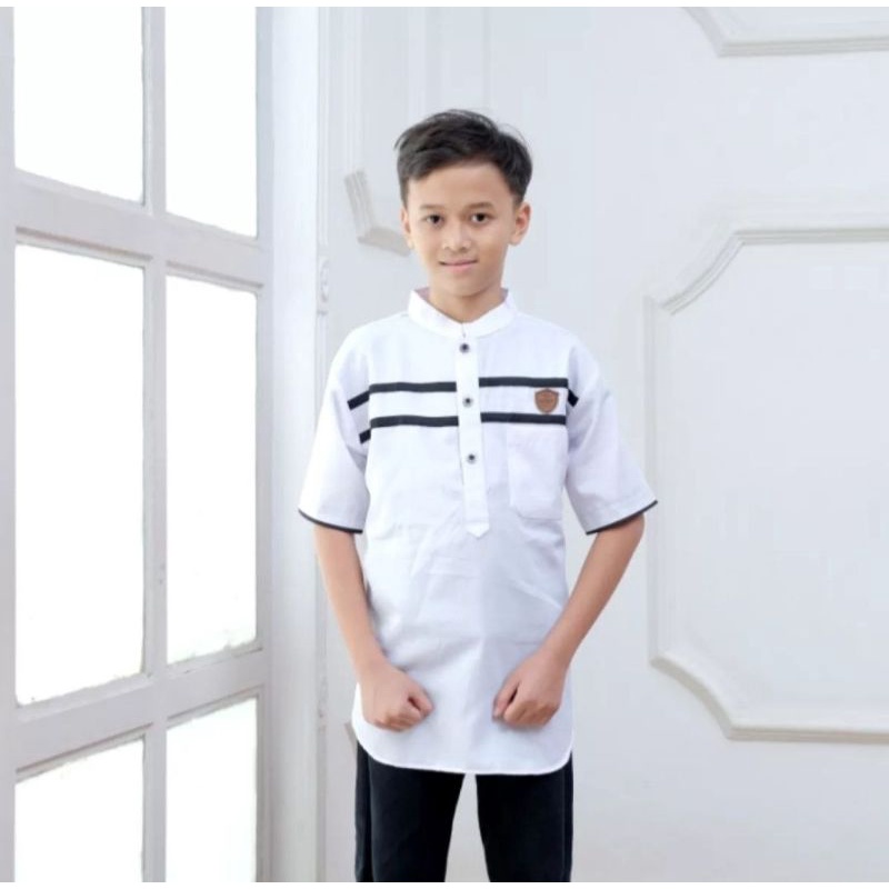 Cutekids Baju Koko Kurta Anak Laki-laki Muslim Distro Bandung Branded Original Oxford Salur HL03