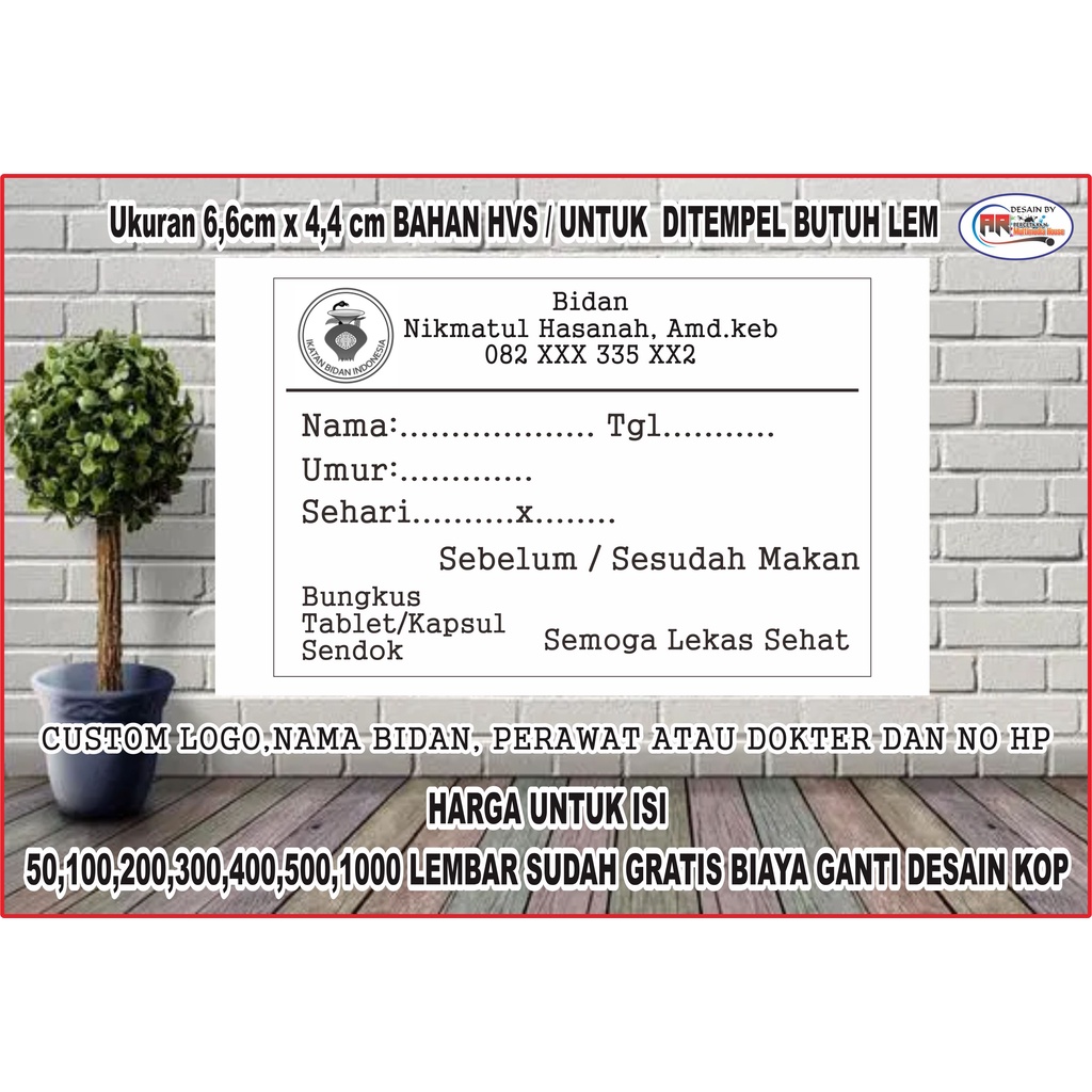 

CUSTOM Etiket obat non sticker kapsul tablet termurah harga per pack / isinya 1000lembar