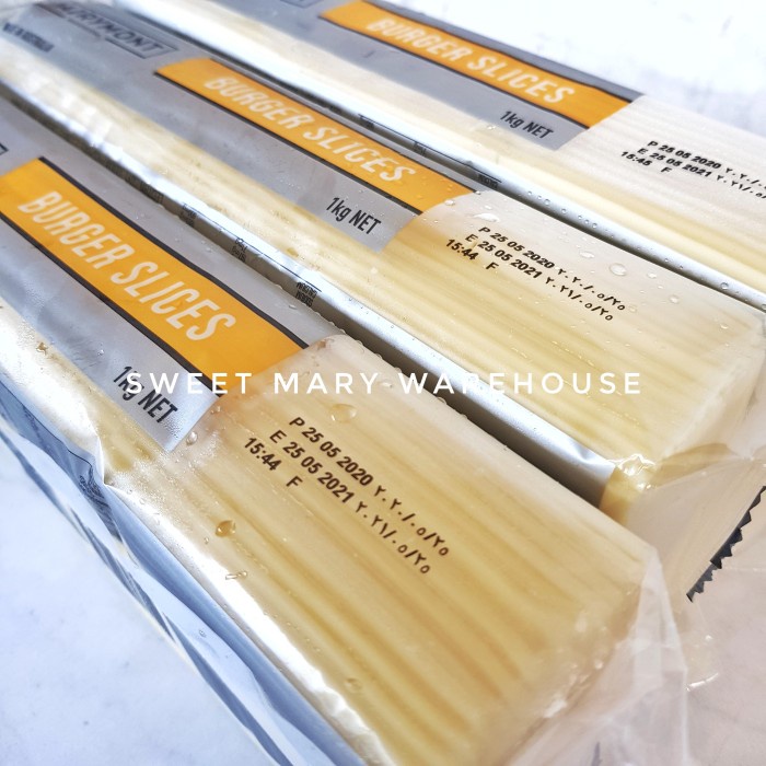 

Keju- White Cheddar Cheese Slice Burger Chef Choice 1Kg (84 Slice) Dairymont -Keju.