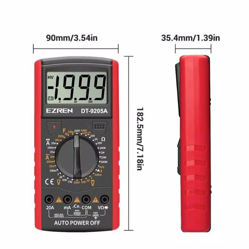 MULTITESTER AVOMETER DIGITAL EZREN DT 9205 ORIGINAL - Multimeter Digital BONUS BATERAI