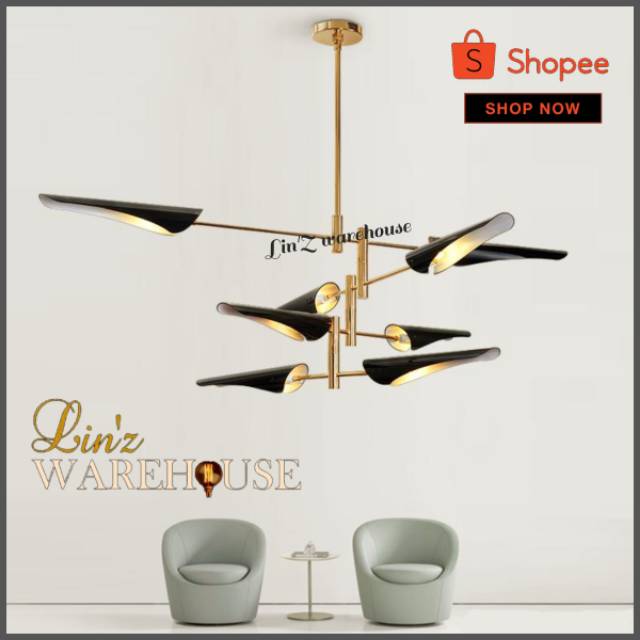 Lampu gantung CEILING MODERN GOLD BLACK 8 ARMS pendant lamp