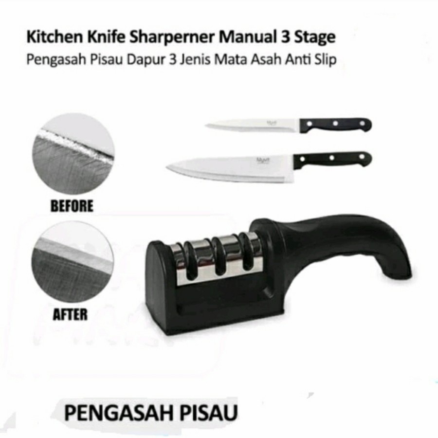 Pengasah pisau dapur gunting multi fungsi knife sharpener 3 slot-Perlengkapan Dapur