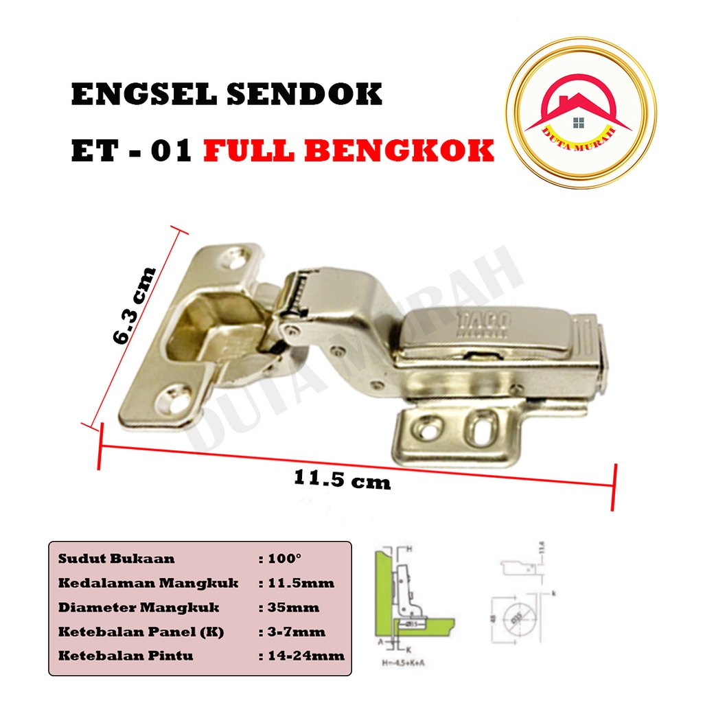 Engsel TACO Slow Motion ET-01 Hydraulic Hinge isi 1 set (2 pcs).