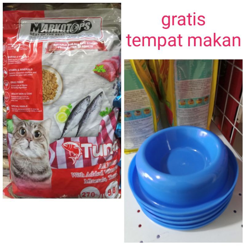 Markotop Tuna Makanan Kucing Repack 1kg Gratis Tempat Makan Kucing dan Anjing/Makanan Kucing Kering